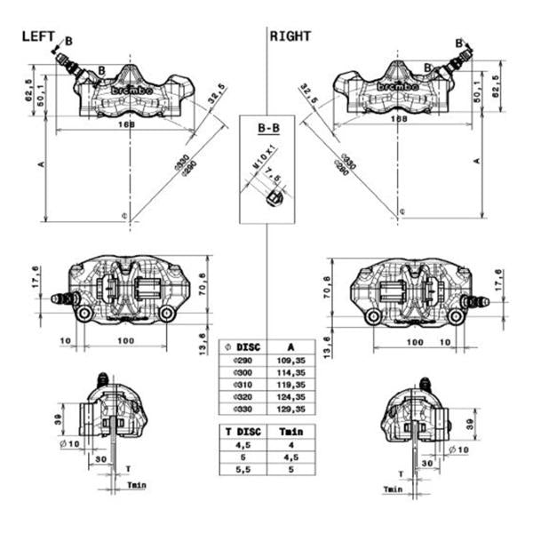 COPPIA PINZE FRENO ANTERIORI BREMBO RACING GP4RX INTERASSE 100MM