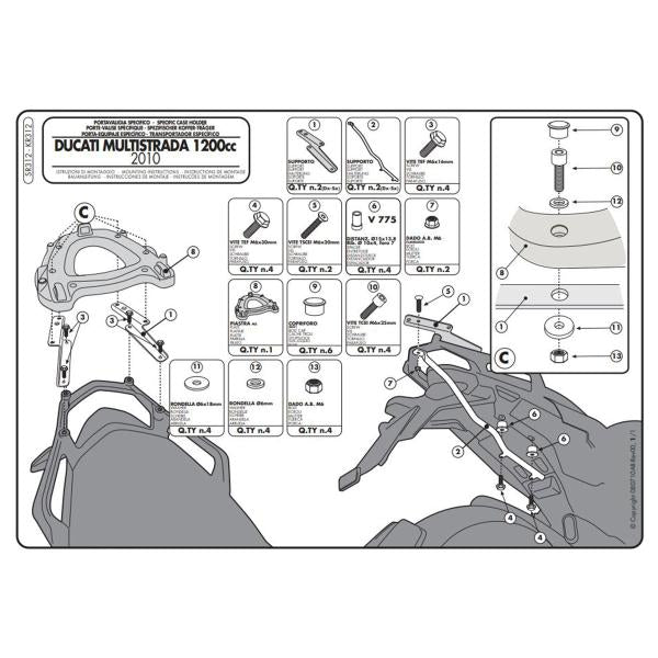 ATTACCO POSTERIORE BAULETTO GIVI MONOKEY DUCATI MULTISTRADA 1200 2010-2012